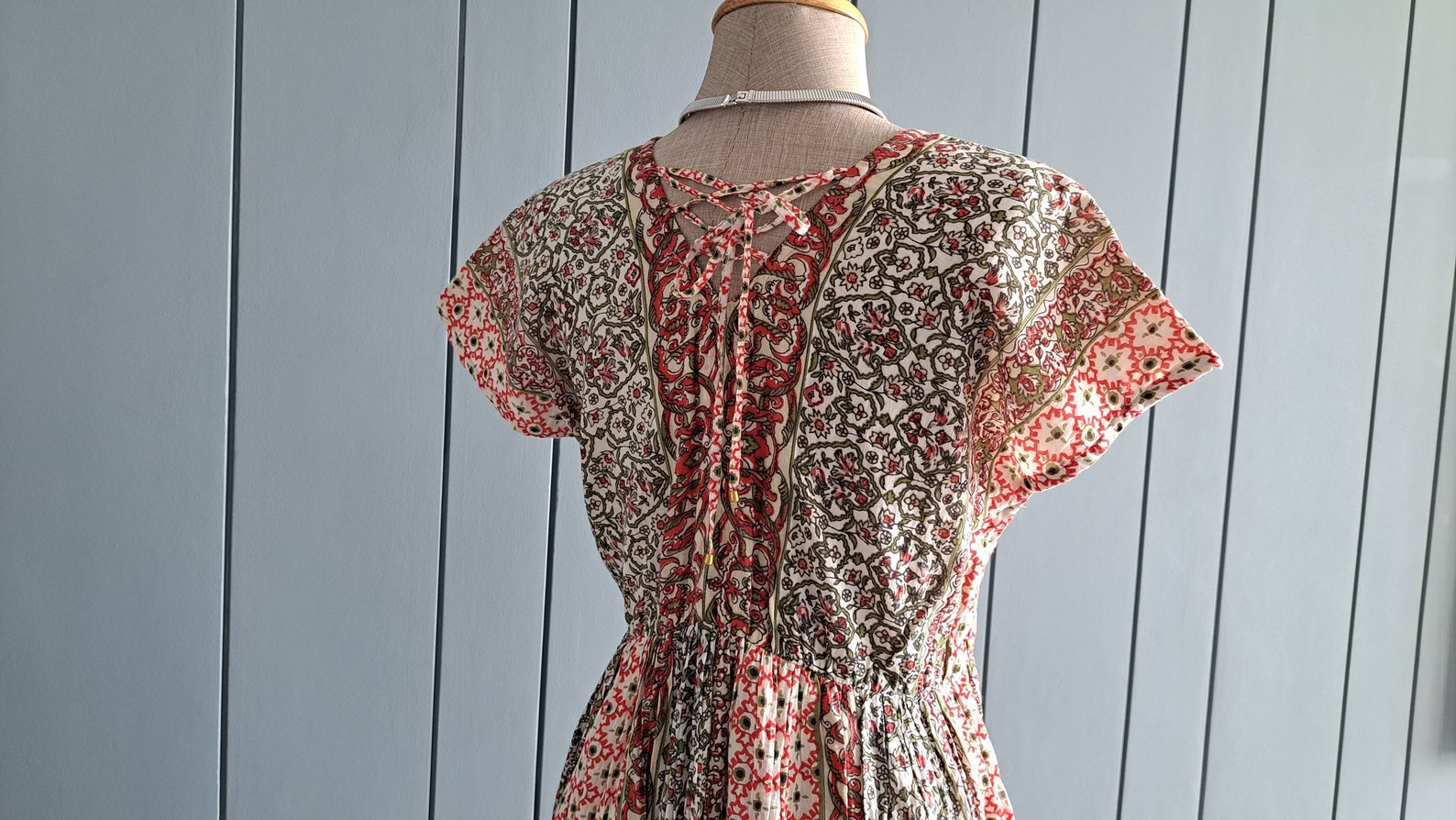 S Indian Cotton Gauze Summer Dress Block Print Orange Etsy