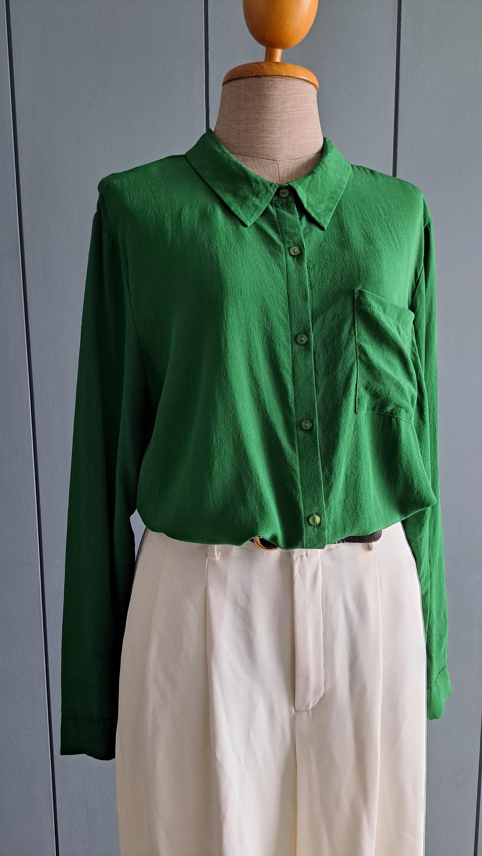 L - XL - ヴィンテージ クレープデシン シルクブラウス - ピュアシルク