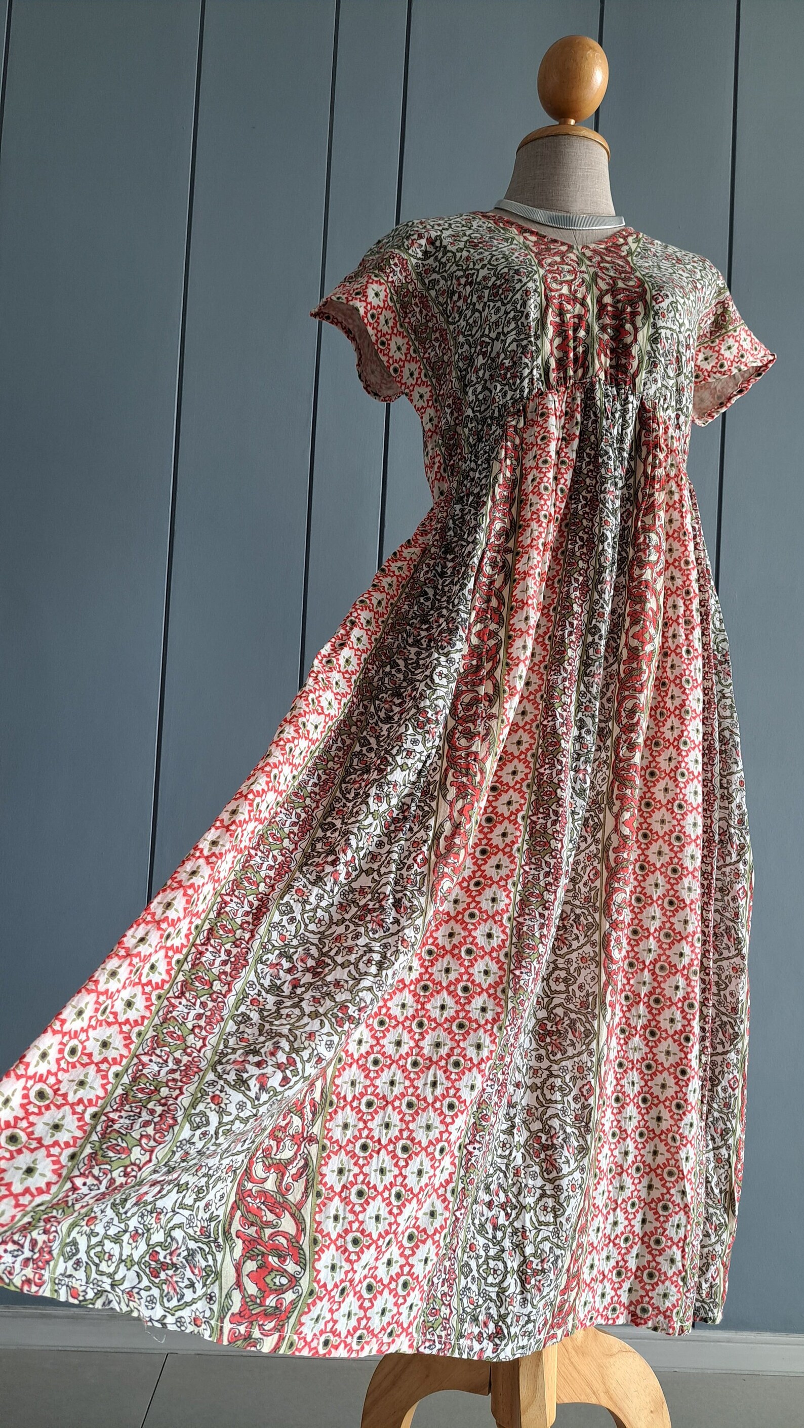 S Indian Cotton Gauze Summer Dress Block Print Orange Etsy