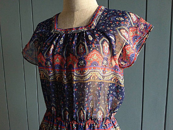 70s Boho Chiffon Dress - Paisley Print Chiffon - … - image 3