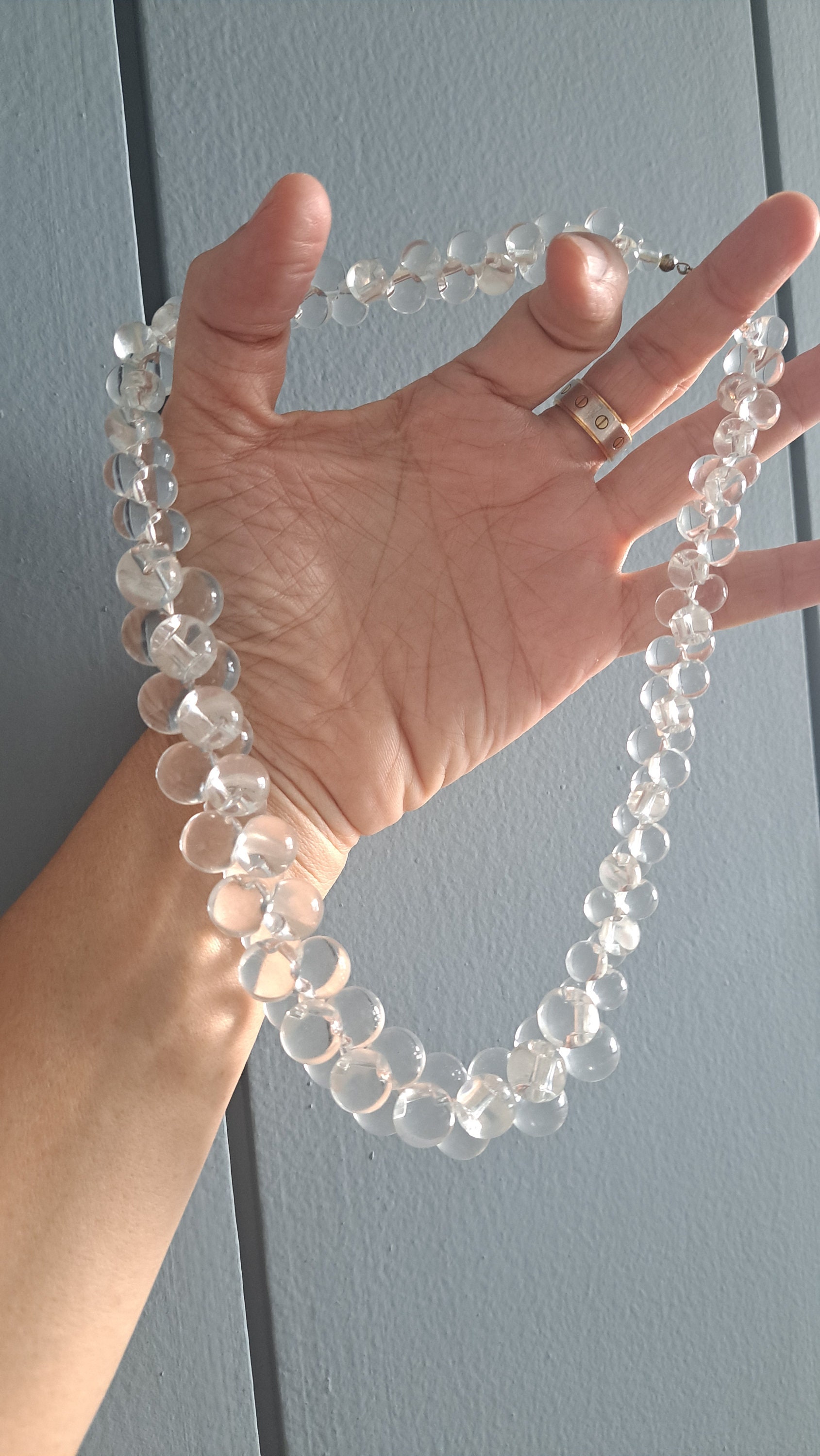 Vintage Chunky Clear & Frosted Lucite Runway Necklace