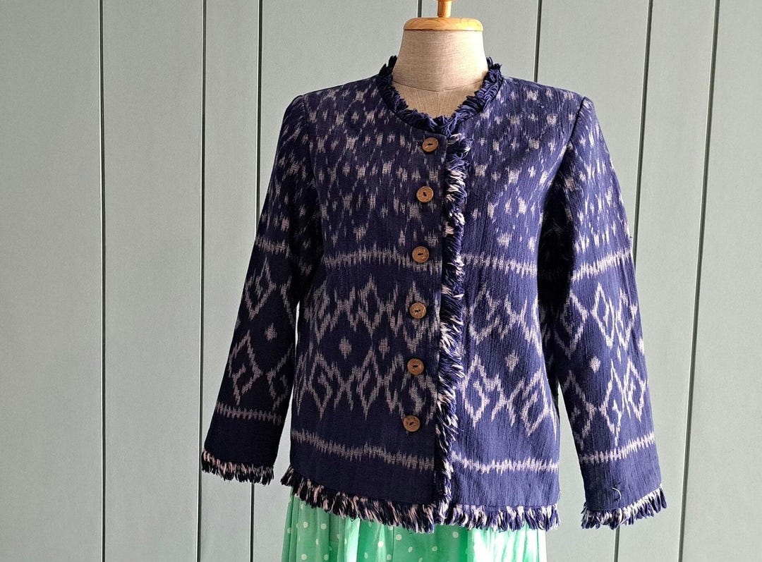 90s Indigo Ikat Cotton Jacket - Thai Handwoven, Size M - Etsy