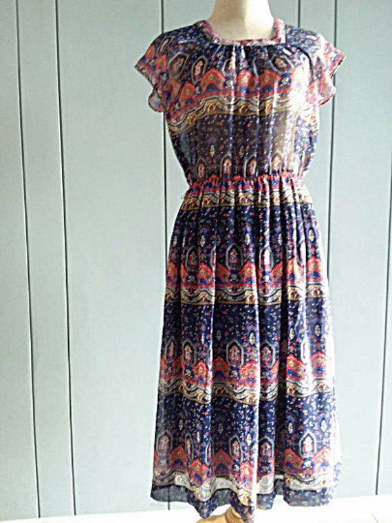 70s Boho Chiffon Dress - Paisley Print Chiffon - … - image 4