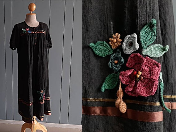 S - M - 90s Cotton Floral Dress - Cotton Summer Dr