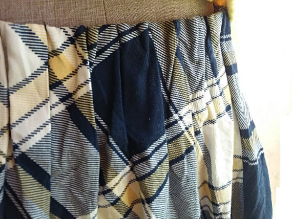 90s Tartan Check Print Skirt - Elastic Waist Plai… - image 3