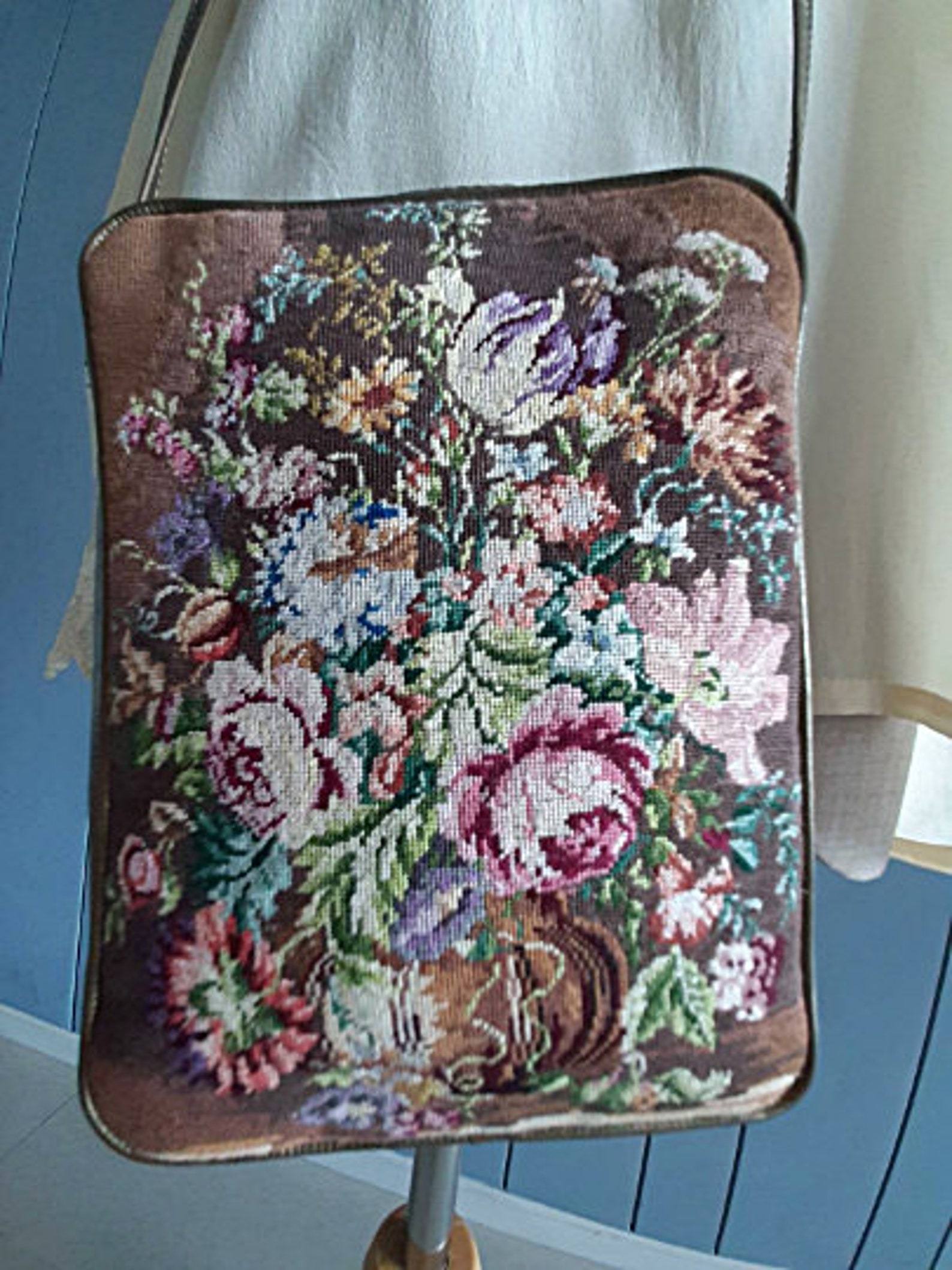 RetroTheory Vintage Needlepoint Purse Leather Shoulder Bag Etsy