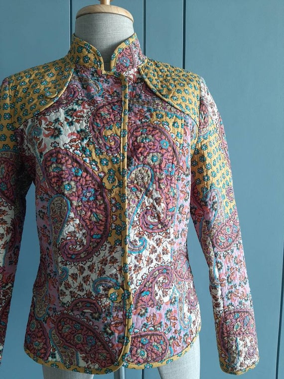 S - Vintage Quilted Jacket - Boho Hippie Paisley … - image 2