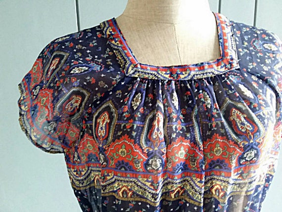 70s Boho Chiffon Dress - Paisley Print Chiffon - … - image 8