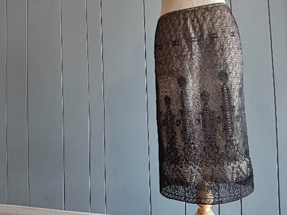 A Set of Art Deco Lace Floral Skirt and Black Pleat Top Black Gold Lace Pencil Skirt Small Petite Vintage Etsy UK