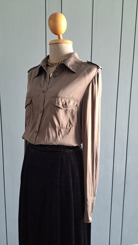 S - 90s MaxMara Weekend Vintage Khaki Silk Shirt B