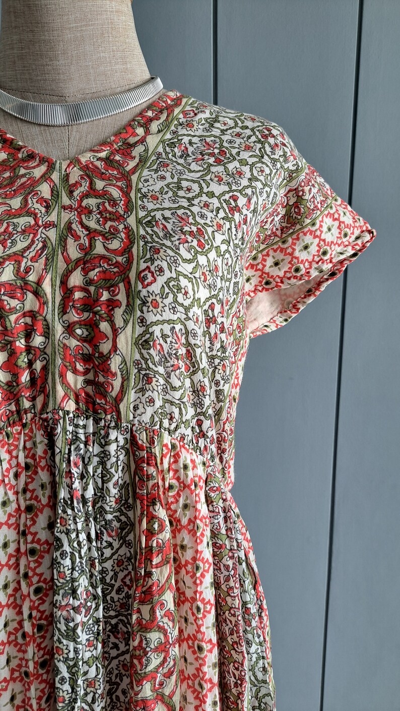 S Indian Cotton Gauze Summer Dress Block Print Orange Etsy