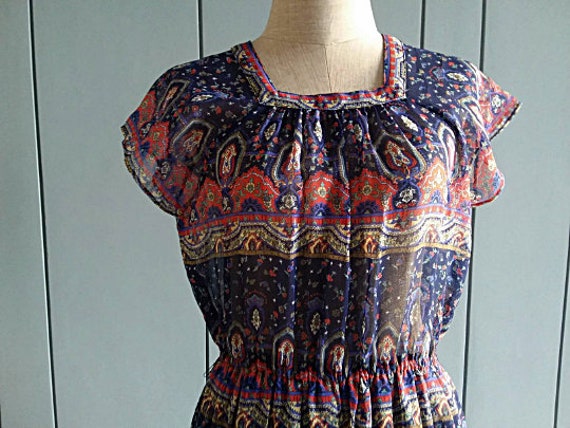 70s Boho Chiffon Dress - Paisley Print Chiffon - … - image 6