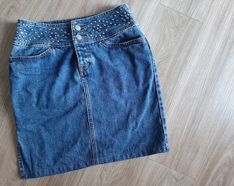 80s Studded Denim Mini Skirt – Rock Chic, Size S