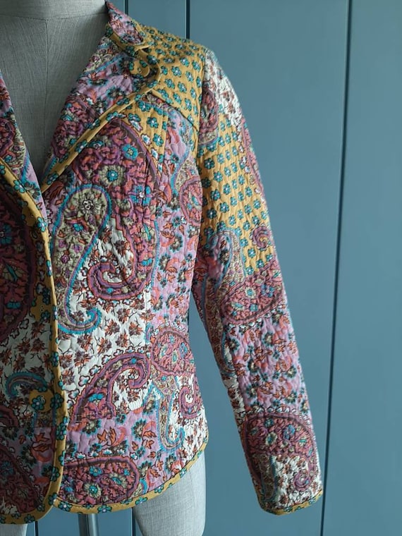 S - Vintage Quilted Jacket - Boho Hippie Paisley … - image 7