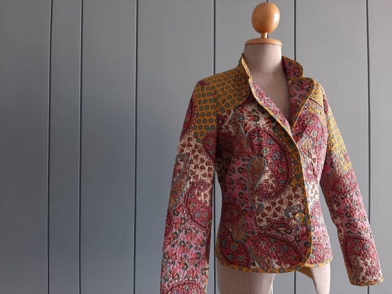 S - 90s Paisley Jacket - Yellow Pink Jacket Made i