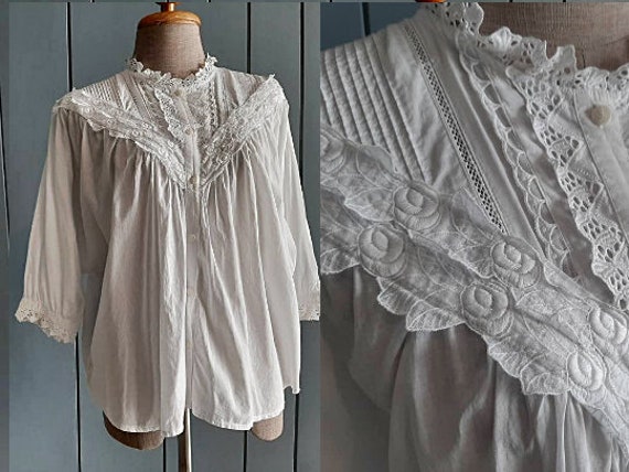 RetroTheory - M - L - 70s White Cotton Blouse - La