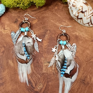 Bohemian Feather Earrings &quot;Moon Heart&quot;