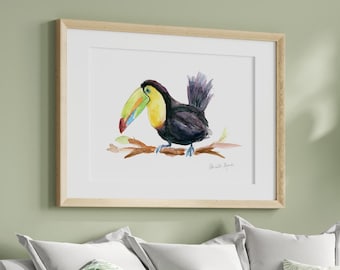 Toekan schilderij, print, aquarel toekan, illustratie Costa Rica, Jungle schilderij, Toekan canvas, jungle babykamer, tropisch interieur