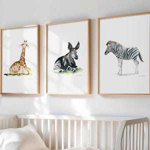 Väggdekorationer för barnrum, Safari, set med 3 – Djurtryck med giraff, zebra och okapiunge