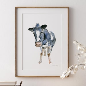 Cow art Print cow Watercolor Painting cow decoration farm animal print farm house home decor white black cow print nursery livestock art