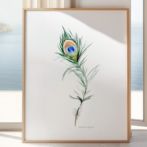 Peacock feather Art Print Peacock feather Watercolor Painting feather decoration peacock Home decor blue green Wall Art Boho decor interior