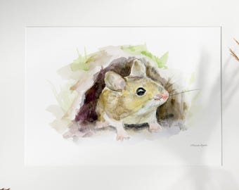 Wood Mouse Watercolor Painting Print | Animal portrait Wall Art