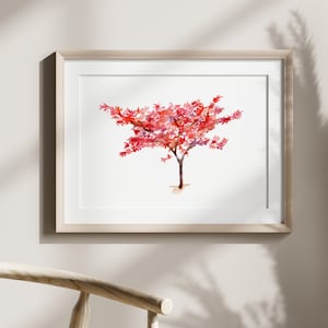 Japanese maple tree art print maple Watercolor Painting Red Wall art Zen tree painting living room art minimalistic painting Autumn art gift