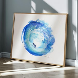 Surf Kunstdruck Welle Surfbrett Surfbrett Hawaii Kunst Surfboard Kunstdruck Kunstdruck Meer blau grün Aquarell