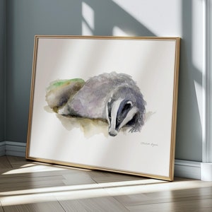 Badger art print badger watercolor painting badger decoration forest animal canvas print grey lilac wall art animal poster home decor ranger