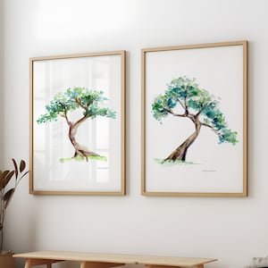 Bonsai Tree art Bonsai Watercolor Paintings set of 2 Prints Bonsai decoration trees Wall Art Japanese Zen garden art green brown home decor