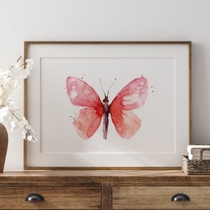 Butterfly Art Butterfly Painting watercolor splashes pink butterfly wall decor minimalistic art living room decoration nursery wall print