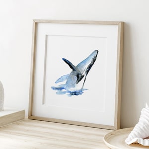 Jumping Humpback Whale Art Print Whale Watercolor Painting Whale decoration blue wall art beach house decor sea animal art nautical print