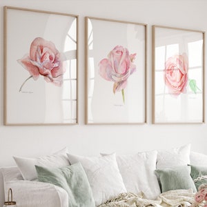 Roses Art Prints pink Rose Watercolor Painting set of 3 prints Rose decoration pink home decor flower wall art boho flower prints soft pink