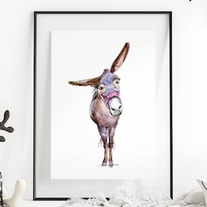Donkey Art Print Donkey watercolor Painting farm Animal Funny Donkey decoration grey pink nursery decor donkey lover gift minimalistic art