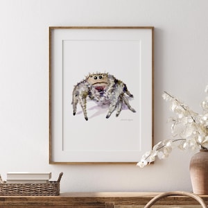 Regal Jumping spider Art Print Spider decoration insect jumping spider painting watercolor cute spider gift funny spider wall decor home art