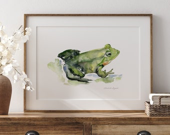 Stampa artistica di rane Dipinto di rane Decorazione di rane verdi Arte murale verde Decorazione di rane zen Dipinto minimalista Stanza di anfibi Regalo per gli amanti delle rane