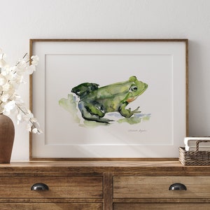 Frog Art Print frog painting Green frog decoration green wall art Zen frog decor minimalistic painting amphibian room frog lover home gift