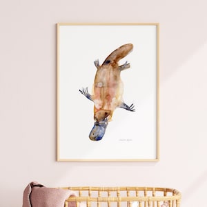 Vogelbekdier schilderij giclee print aquarel schilderij Australie kunst Australische dieren prints vogelbekdier illustratie