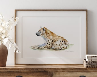 Impresión artística de acuarela de hiena: animal africano, decoración de safari