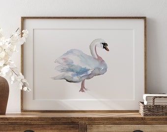 Swan Art Print Swan Watercolor Painting swan water Bird Painting Home decor white Wall Art Swan decoration bedroom wall hanging swan gift