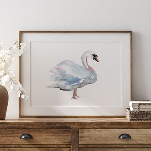 Swan Art Print Swan Watercolor Painting swan water Bird Painting Home decor white Wall Art Swan decoration bedroom wall hanging swan gift