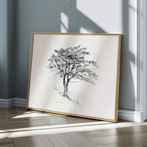 Árbol arte árbol dibujo Imprimir árbol en una colina lápiz árbol bosquejo gris pared arte árbol decoración naturaleza pared impresión árbol cartel Michelle Dujardin