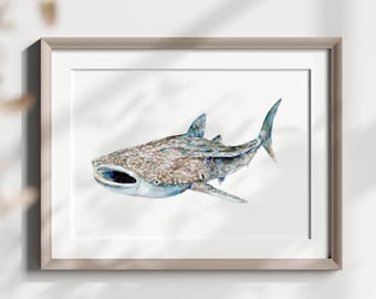 Whale Shark Watercolor Art Print, Ocean Wall Decor