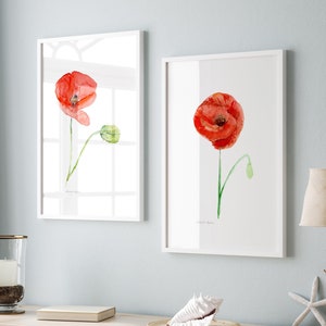 Red Poppy Wall art red flowers Watercolor Painting fine art Prints poppies living room art flower decor poppy flowers print set