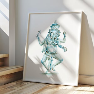 Lord Ganesha Art Print Ganesh Watercolor painting Ganesha Hindu Deity Art teal blue green Wall Art Meditation Room Yoga decor elephant God