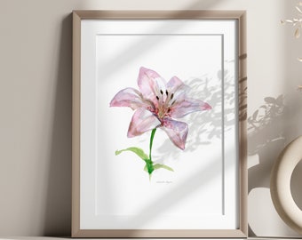 Lily flower art print Lily watercolor painting soft pink wall art lily gift lilies flowers decoration home decor bedroom print living room