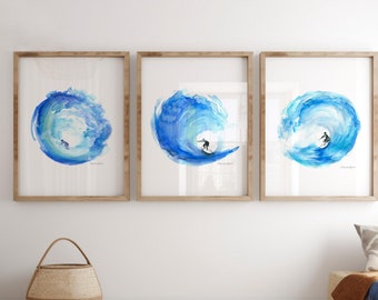 サーフィン 水彩画 アート作品 水彩画 風景画 海の絵 海 サーフィン サーフィンの絵 絵画