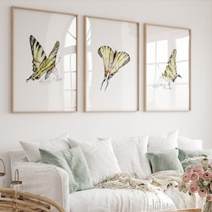 Queen pages wall art yellow butterfly watercolor paintings set of 3 prints Page butterfly decoration yellow black wall art butterflies print