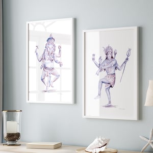 Ganesha and Shiva Art Hindu Gods watercolor painting fine art prints set of 2 prints Hindu decoration Ganesh Spiritual art lilac wall art