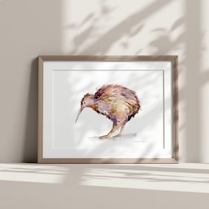 Kiwi kunst Print Nieuw Zeeland Kiwi schilderij voor Kinderkamer Roze Bruine Kiwi Vogel illustratie Aotearoa Natuur Poster Michelle Dujardin